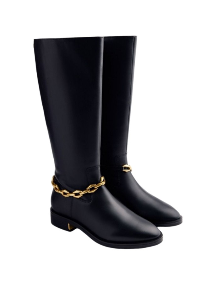 Botas Altas de Piel con tacón y cadena GIOSEPPO