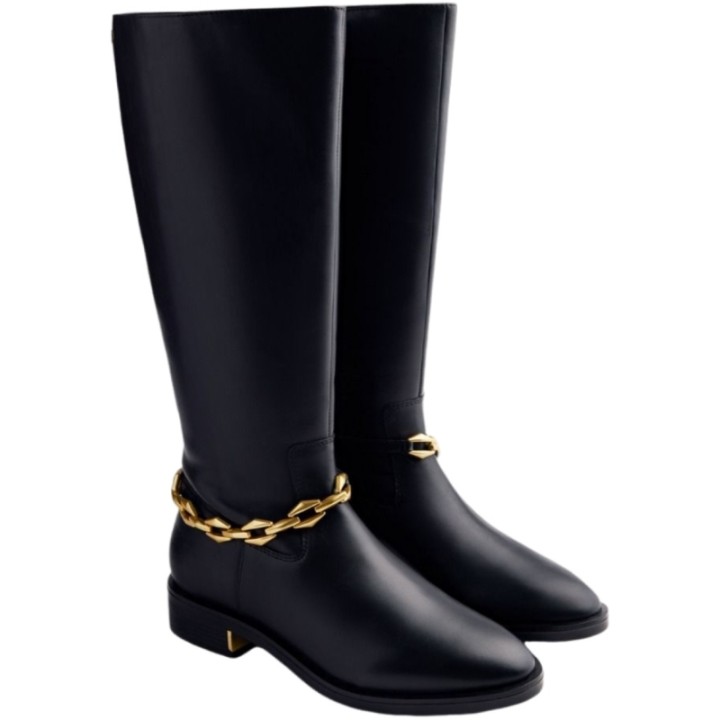 Botas Altas de Piel con tacón y cadena GIOSEPPO