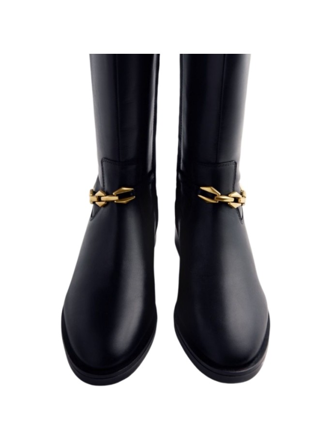 Botas Altas de Piel con tacón y cadena GIOSEPPO