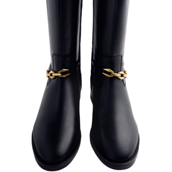 Botas Altas de Piel con tacón y cadena GIOSEPPO