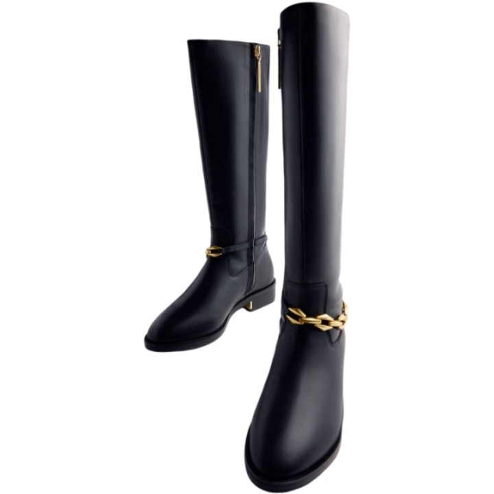 Botas Altas de Piel con tacón y cadena GIOSEPPO