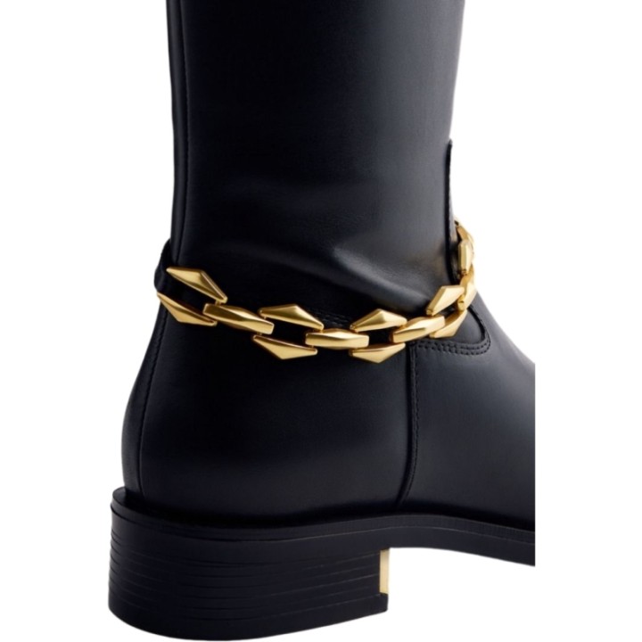 Botas Altas de Piel con tacón y cadena GIOSEPPO