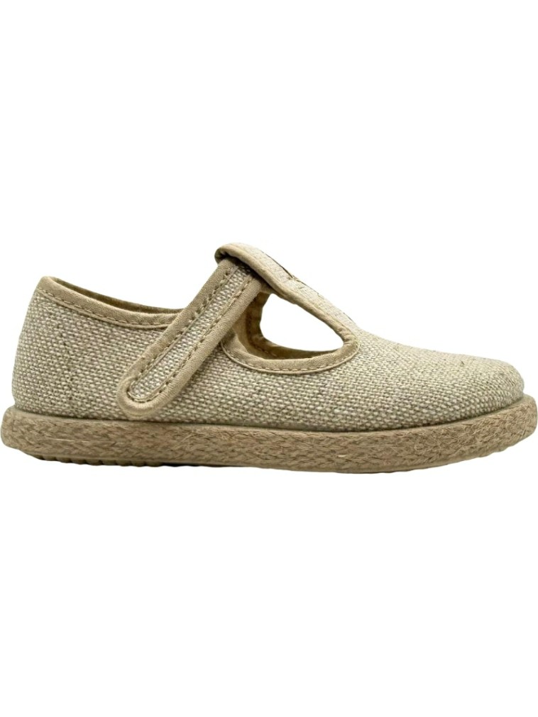 Sandalia pepito de lino con velcro Tokolate