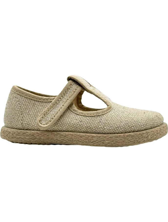 Sandalia pepito de lino con velcro Tokolate