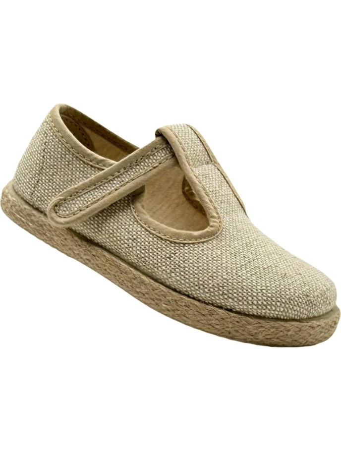 Sandalia pepito de lino con velcro Tokolate