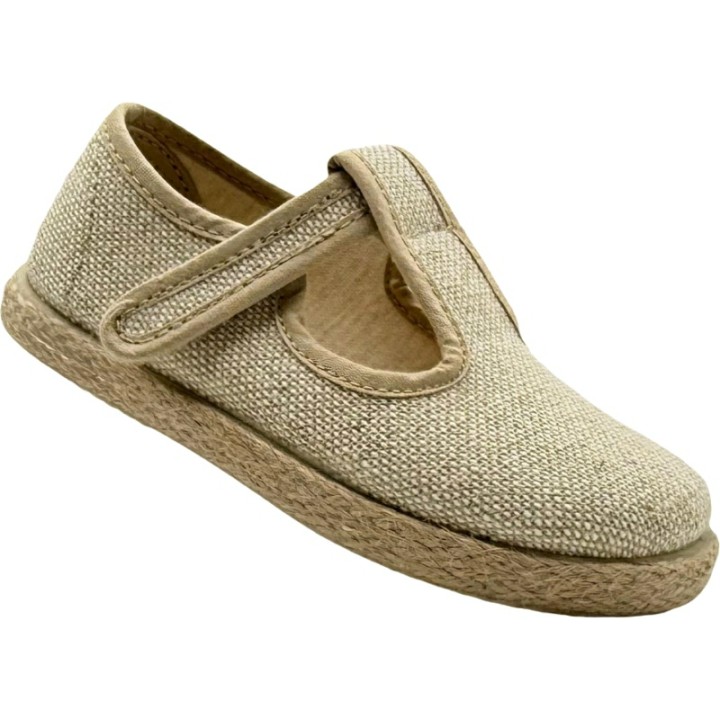 Sandalia pepito de lino con velcro Tokolate