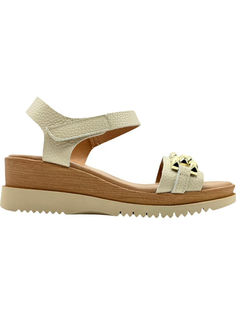 Sandalia Cuña Madera Velcro Piel Adornos De Pablos