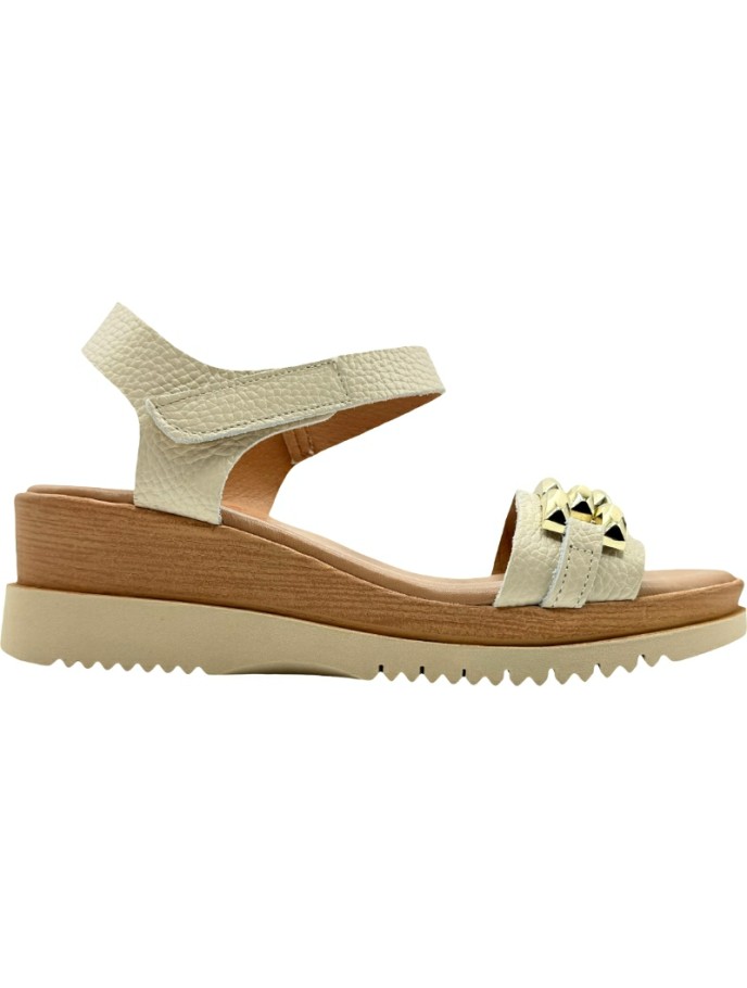 Sandalia Cuña Madera Velcro Piel Adornos De Pablos