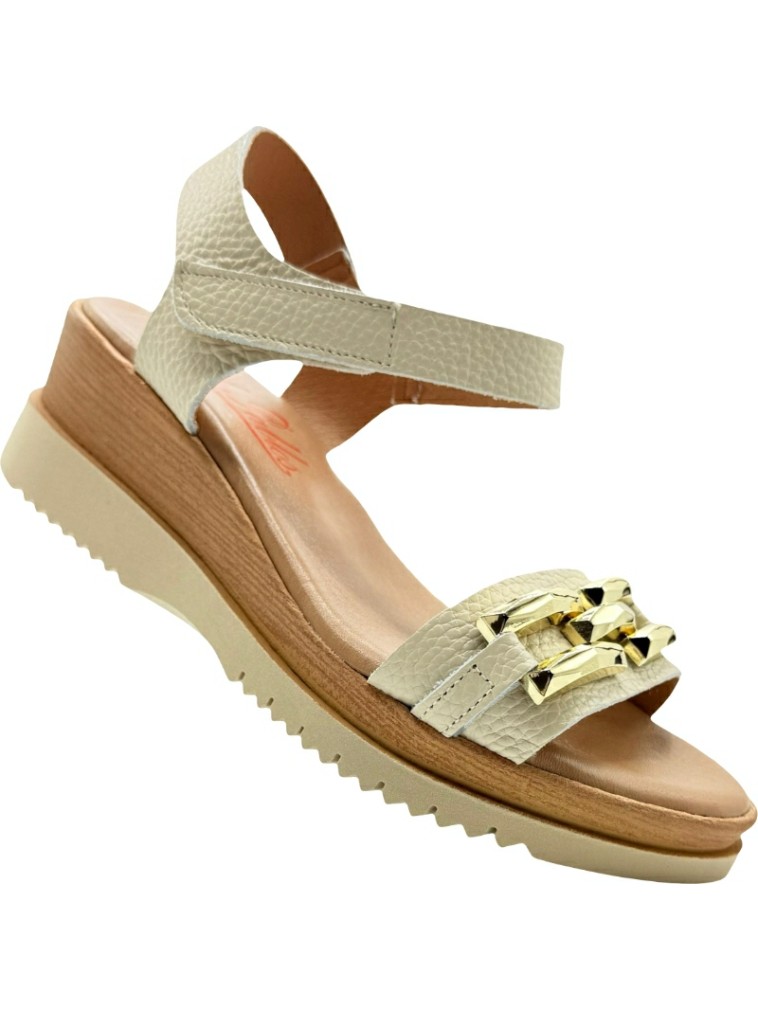 Sandalia Cuña Madera Velcro Piel Adornos De Pablos 2