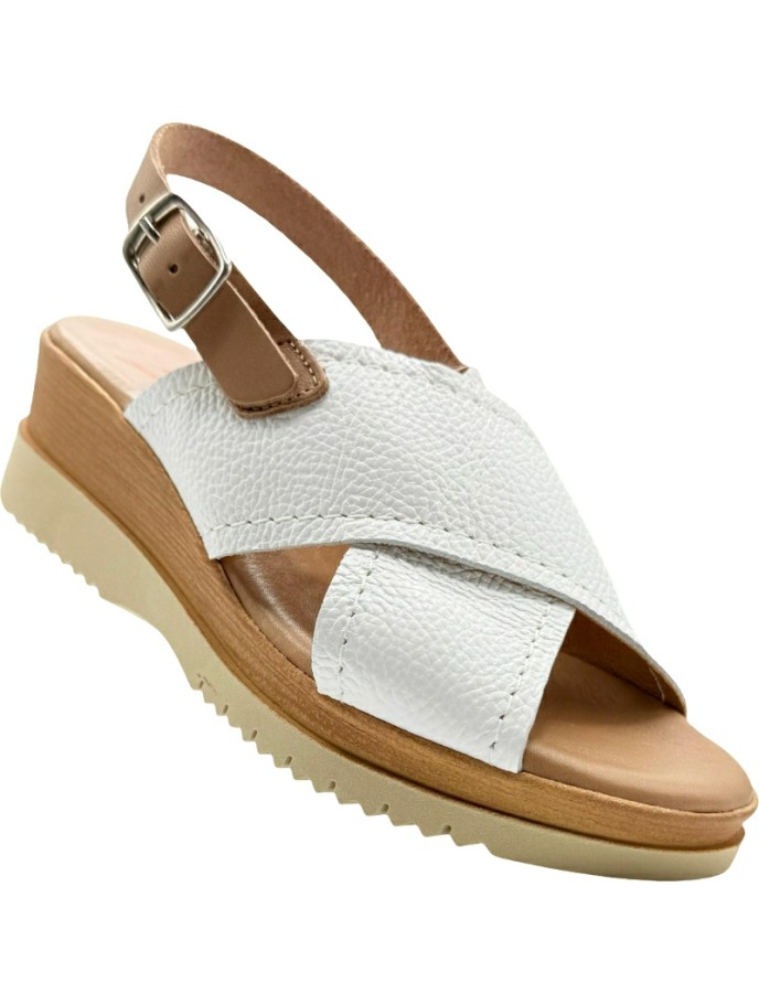 Sandalias de cuña baja piel cruzada De Pablos