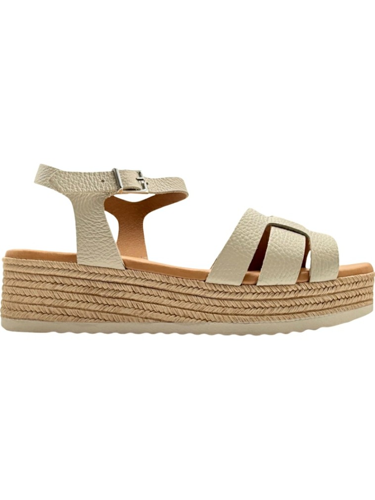 Sandalias con bandas de Piel y Plataforma de Yute