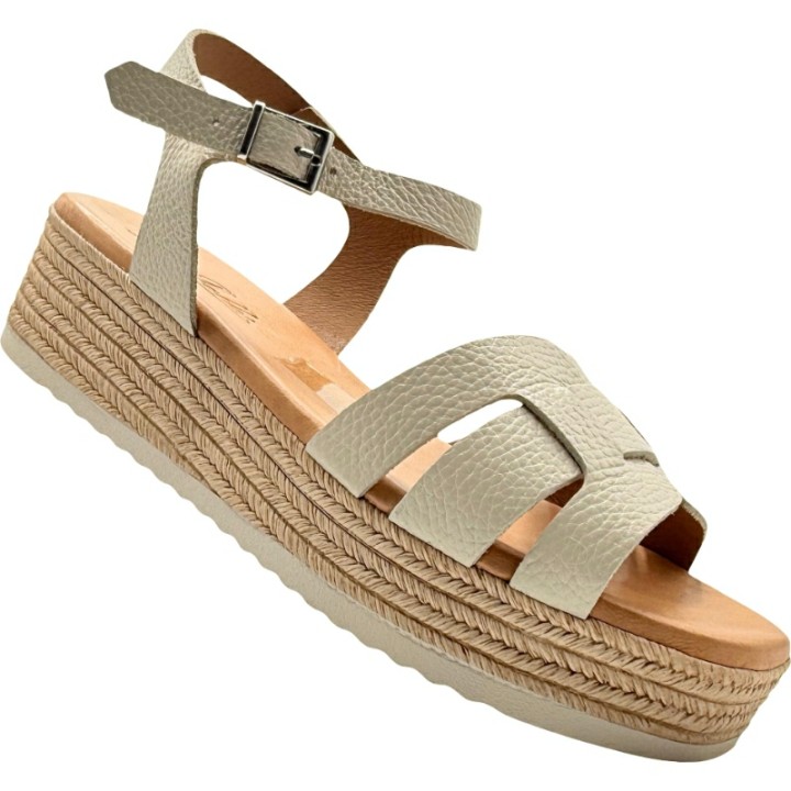Sandalias con bandas de Piel y Plataforma de Yute