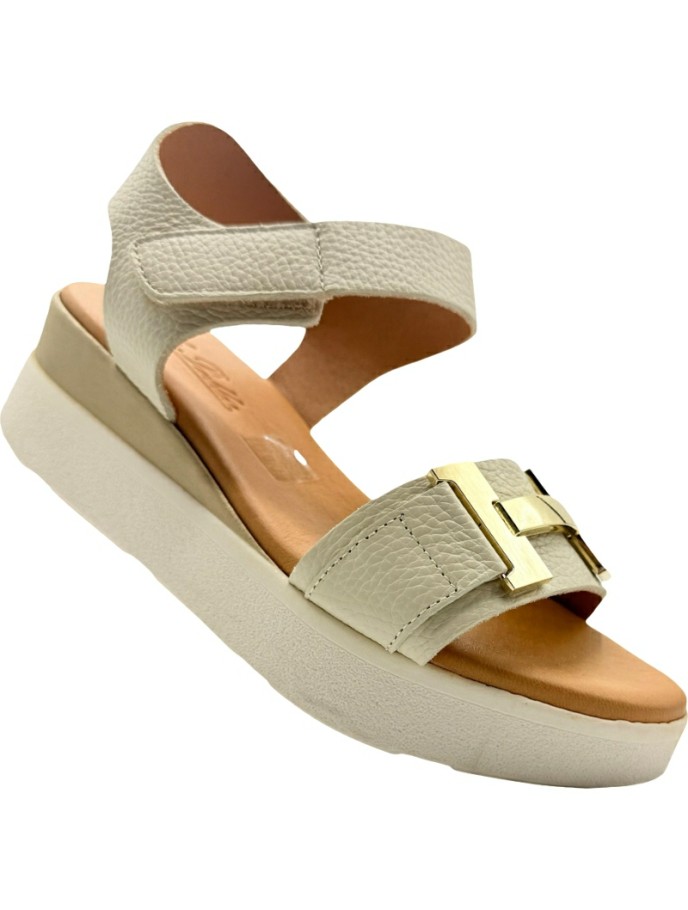 Sandalias de Piel con Plataforma y adorno de oro