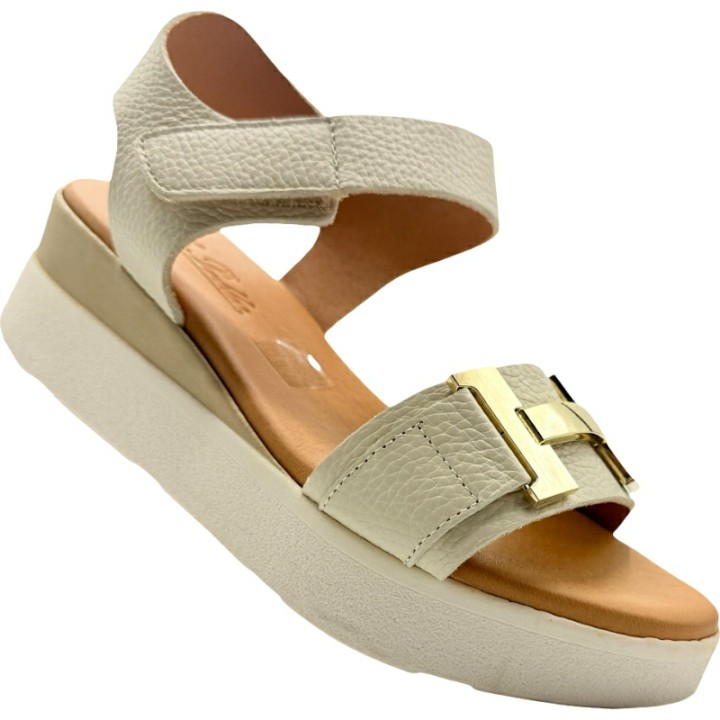 Sandalias de Piel con Plataforma y adorno de oro