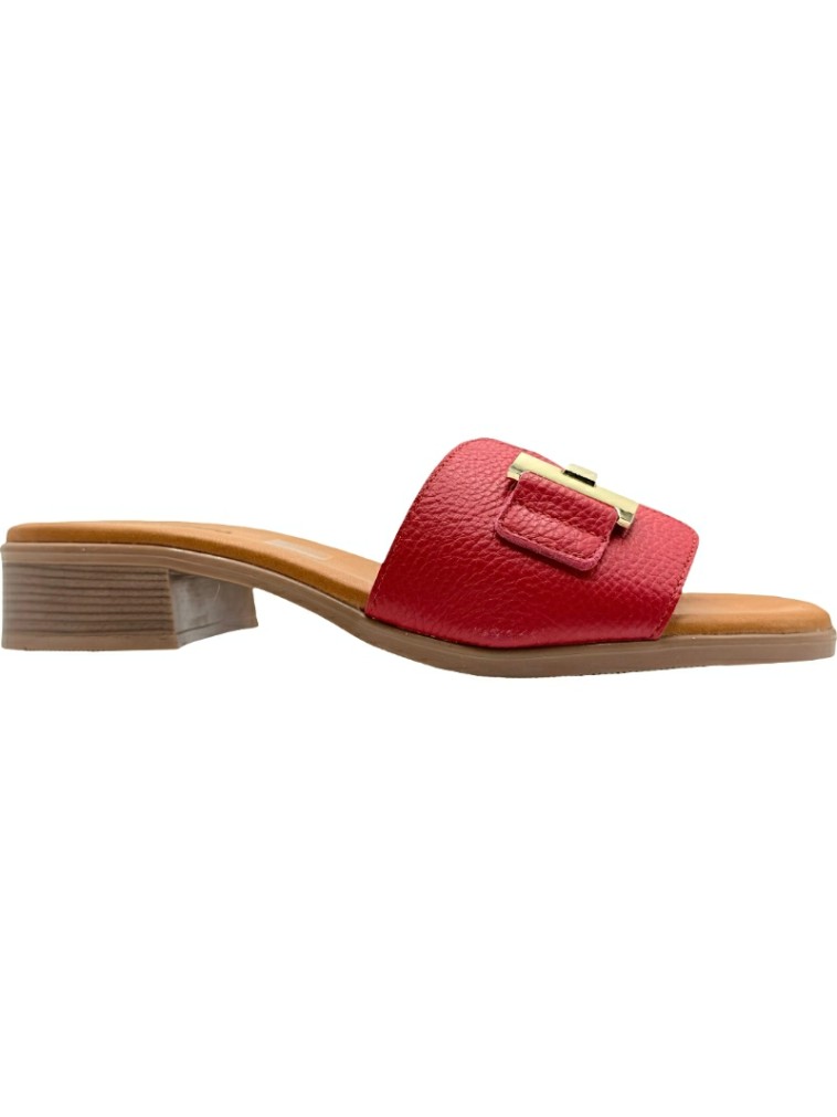 Sandalia Slipper Tacón Piel Hebilla De Pablos