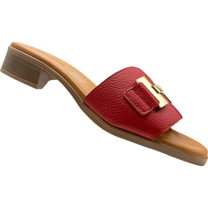 Sandalia Slipper Tacón Piel Hebilla De Pablos
