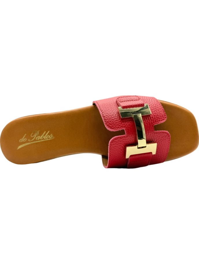 Sandalia Slipper Tacón Piel Hebilla De Pablos