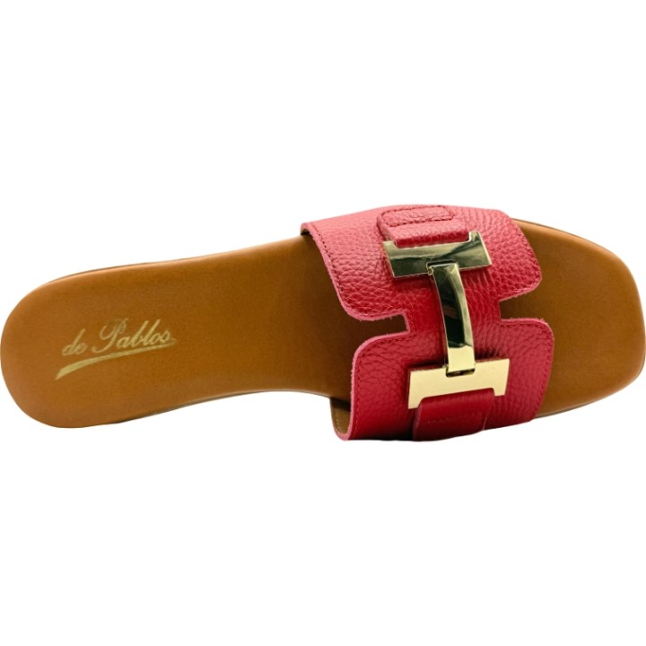 Sandalia Slipper Tacón Piel Hebilla De Pablos