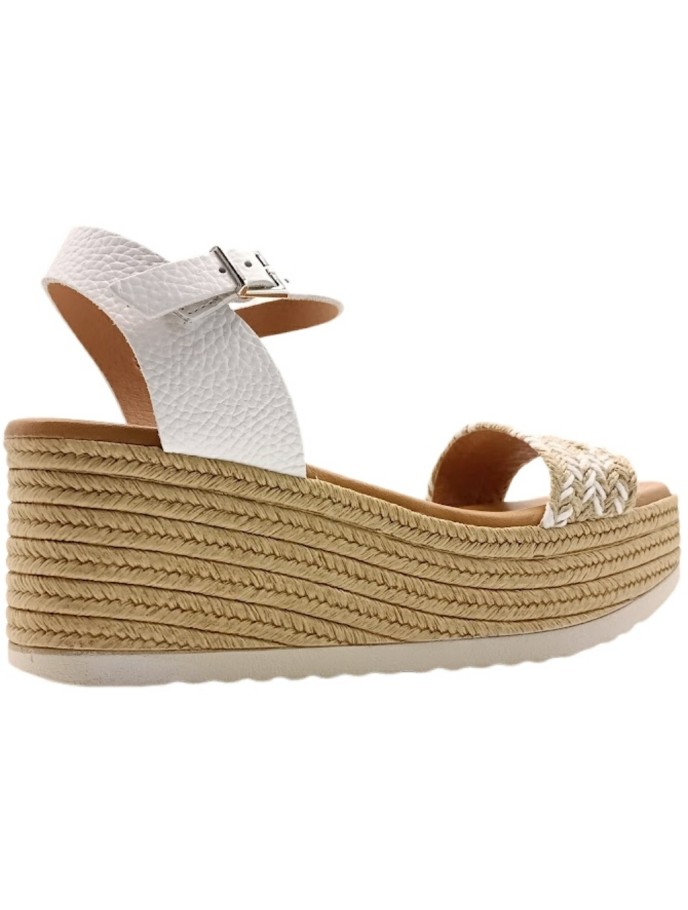 Sandalias de piel con cuña de yute para mujer