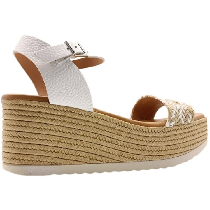 Sandalias de piel con cuña de yute para mujer