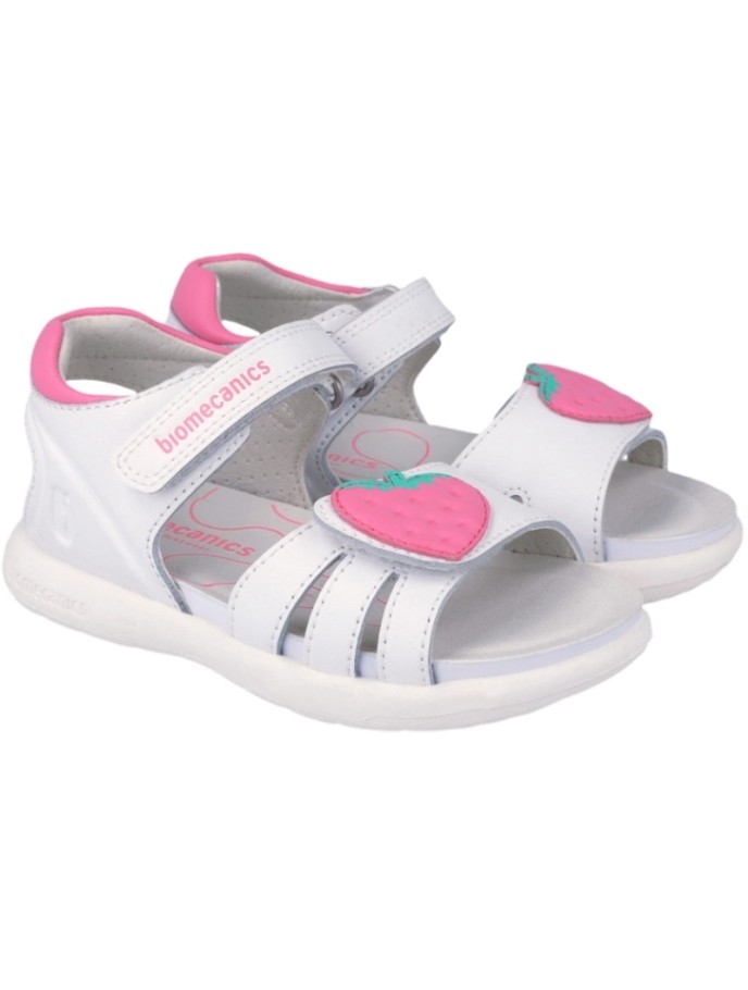 Sandalias Velcros Piel Fresa Niñas Biomecanics