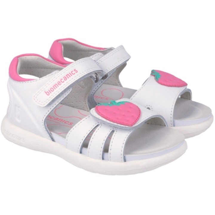 Sandalias Velcros Piel Fresa Niñas Biomecanics