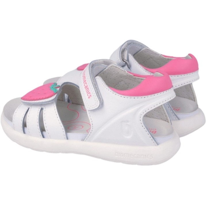 Sandalias Velcros Piel Fresa Niñas Biomecanics