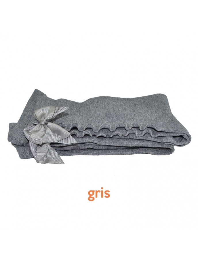 leotardo para niñas en algodón liso con lazo trasero en grosgrain color gris