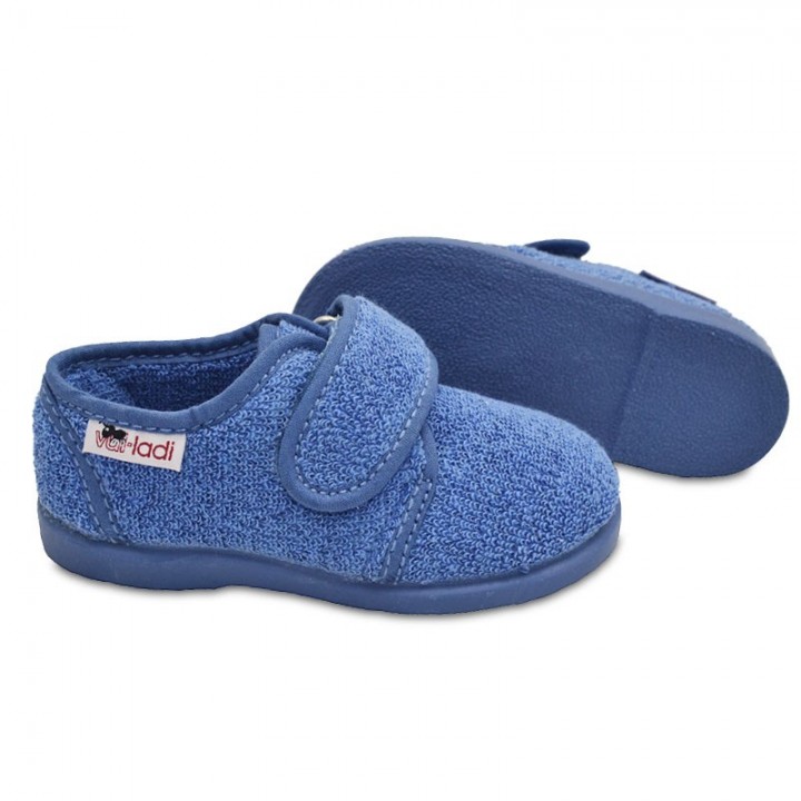 zapatillas de estar por casa de verano de toalla con cierre adherente para niños y niñas en color azul azafata
